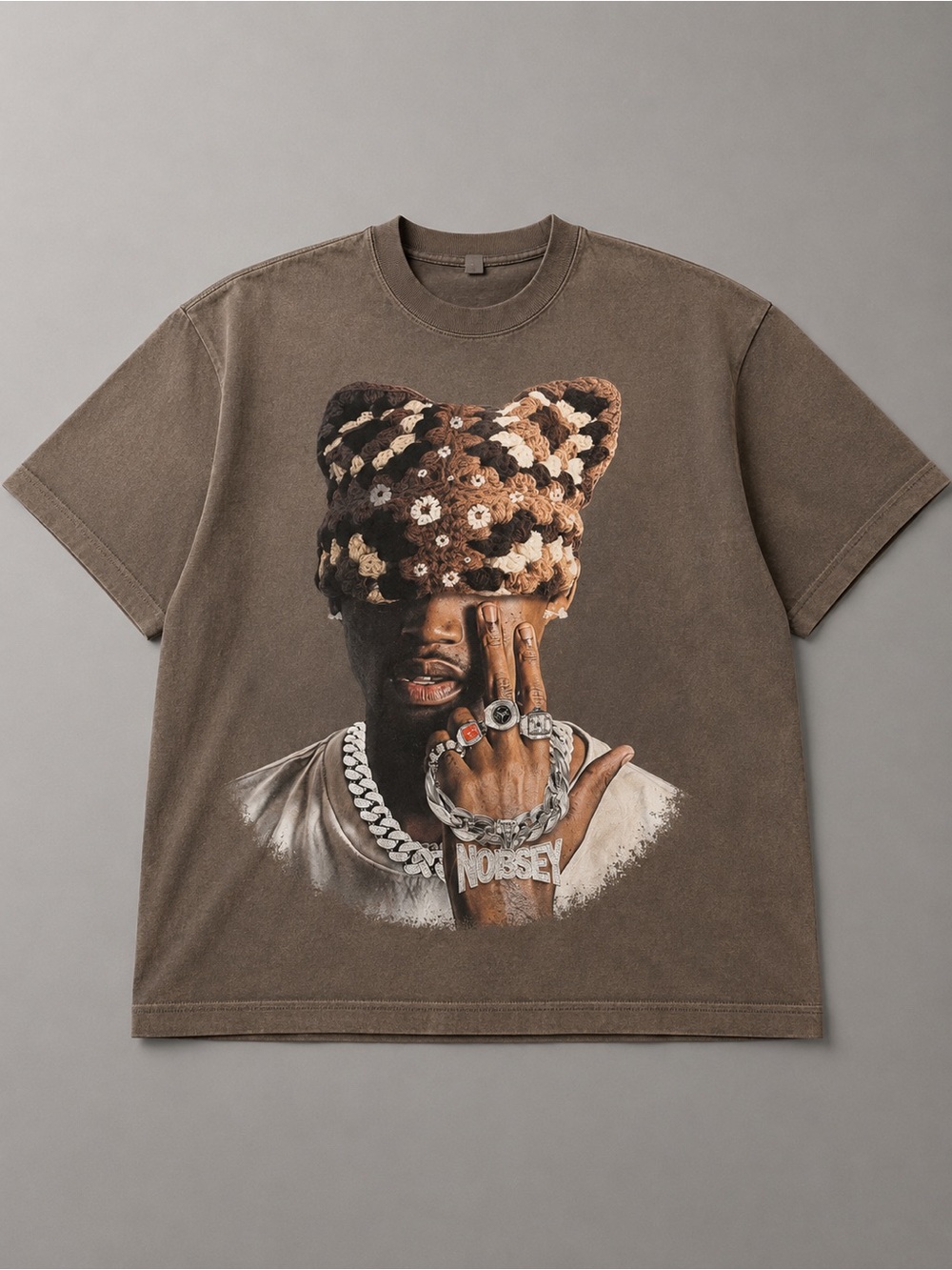 Graphic Brown Tee with Portrait Print